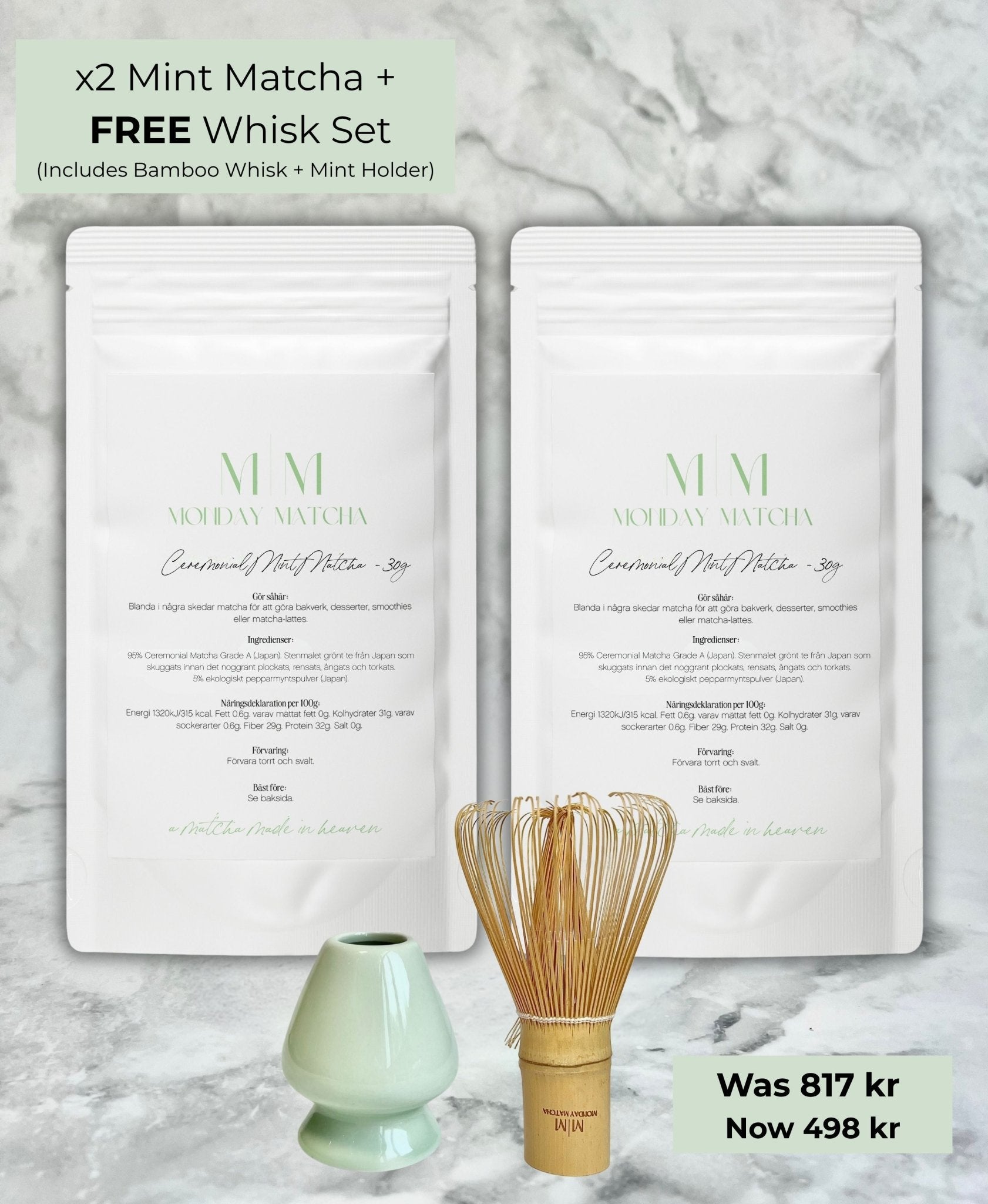 Mint Matcha x2 + Free Whisk Set | Ceremonial Grade A Matcha från Japan – Monday Matcha